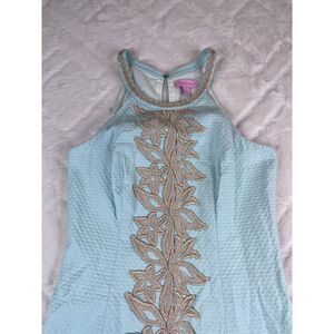 Lilly Pulitzer Pearl Shift Dress Women's Blue Gold Floral Desing - Sz 0